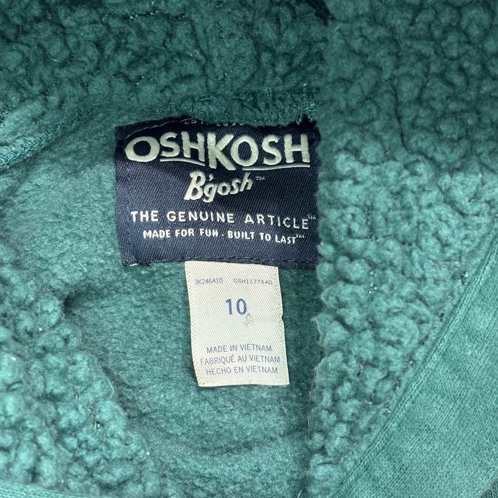 OshKosh Color Block Hoodie Sherpa Lined Hood Green Blue Gray * RUNSSMALL * Sz 10 - Picture 4 of 5